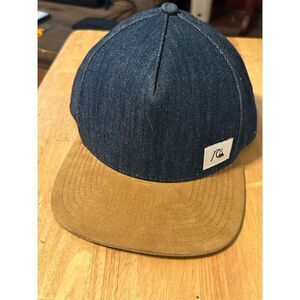 Quiksilver Men's Navy Tan OSFM Denim Beach Snapback Baseball Cap Hat Adjustable